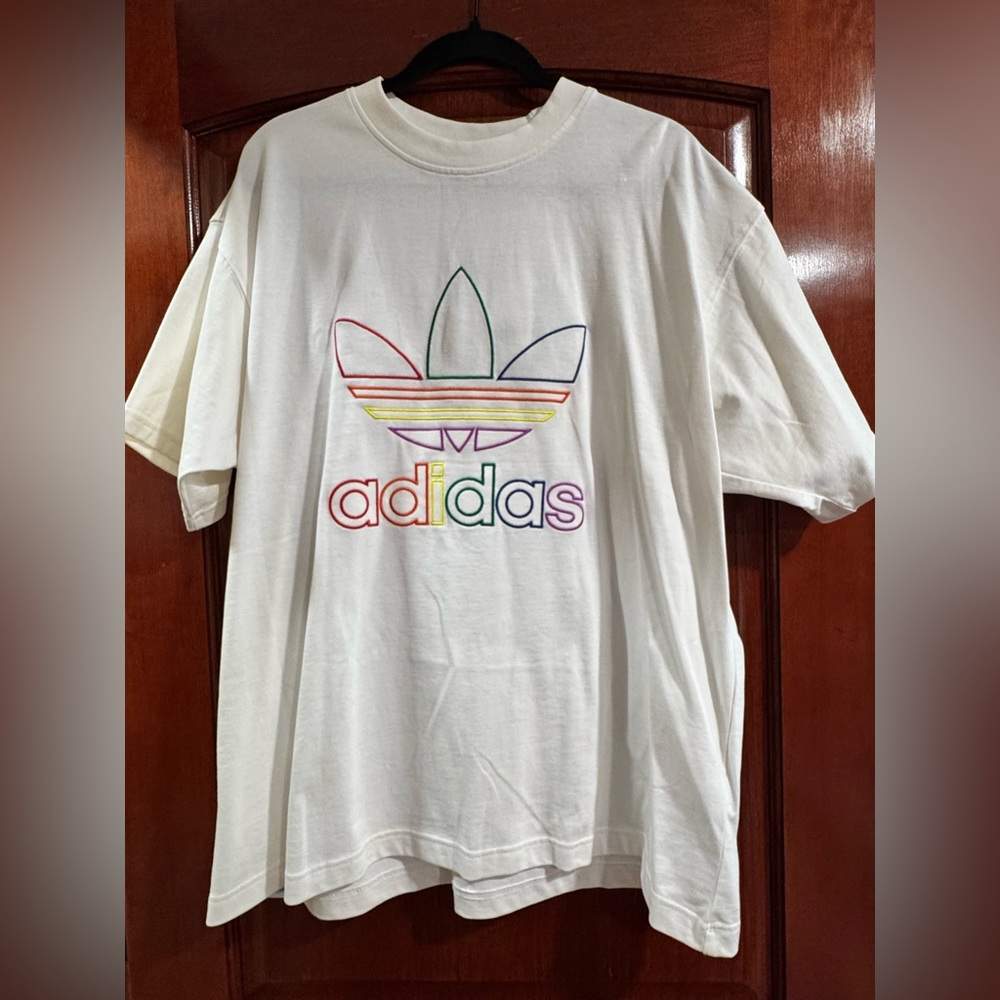 NWT Adidas Unisex Pride White Rainbow Trefoil Logo T-Shirt